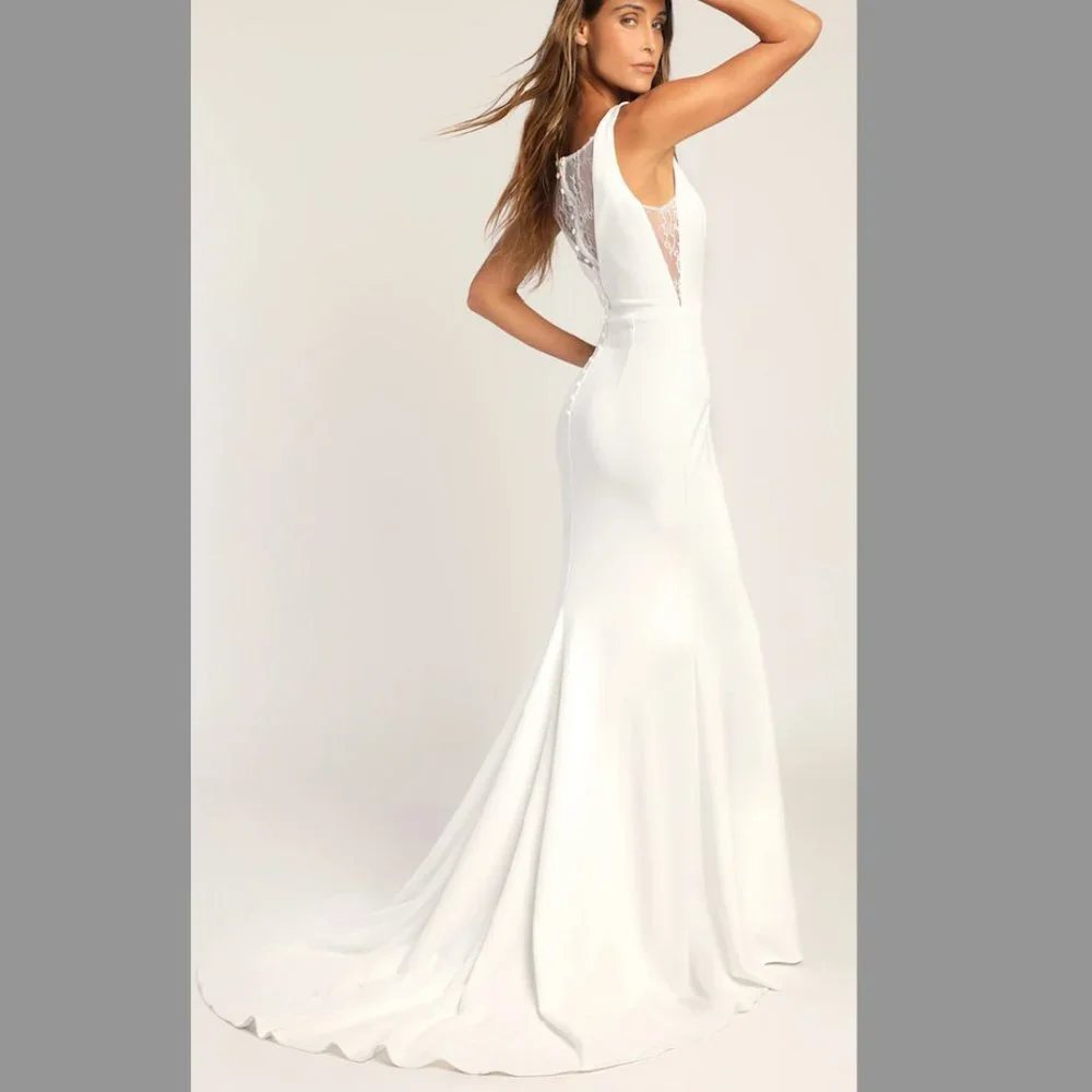 Lulu's Long-Lasting Love Ivory Lace V-Neck Mermaid Dress - Picture 1 of 15